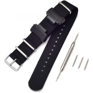 Kal-Nato Nylon Bracelet Compatible Avec Casio G-Shock Ga-110 120 Ga-400 Gd-100 Dw-5600 Gls-8900 Canvas Men Bracelet Band Black Adapters - Neuf