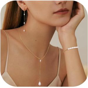 Kalanka-Collier Perles Femme Boucles D'oreilles Perles Bracelet Ensemble Bijoux Ensemble Bijoux Perles Plaqué Or 14k Collier Réglable Bracelet Perles Ensembles Bijoux Mariage Femme - Neuf
