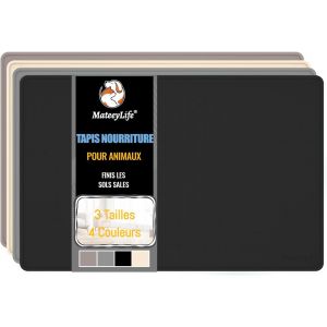 Kalanka-Tapis Gamelle Chien Et Chat, Silicone Tapis Gamelle Chat, Tapis De Nourriture Pour Animaux Antidérapant Et Imperméable, 46x31cm, Noir - Neuf