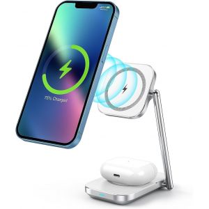 2 En 1 Chargeur Rapide Induction,Chargeur Sans Fil Double Compatible Avec Iphone 14/14 Pro/13/13 Pro/13 Pro Max/12/12 Pro/11/X/8,Samsung S21/S22/S20,Airpods 3/2/Pro 2/Pro 1 - Neuf