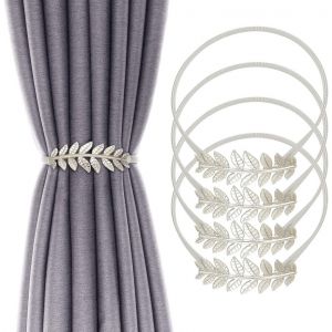 Pack De 4 En Alliage D'Aluminium De Printemps Embrasses De Rideaux a La Feuille D'Argent Sculpte a Motif De Rideau Retenues Embrasses De Rideaux Embrasses De Rideaux - Neuf