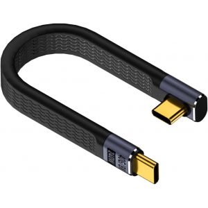 JGD-C&acirc;ble court USB 4.0 C 40 Gbps vers fiche coud&eacute;e &agrave; 90&deg; - 240 W - Type C PD - Chargement rapide - C&acirc;ble plat flexible - Pour smartphone Thunderbolt 4 Power Bank - 13 cm (courbure verticale) - Neuf