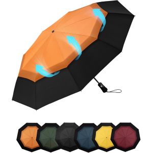Jgd-Parapluie Pliant Compact - Parapluie Homme Automatique Resistant Vent, Parapluies De Voyage Portables, Auvent &Agrave; Double Ventilation Rev&ecirc;tement En 210t, Port&eacute;e 102 Cm, 9 Sections - Neuf