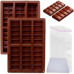 Moule Tablette Chocolat En Silicone, 2 Pièces Moules À Chocolat Silicone Antiadhésif, Moule Tablette Chocolat Dubai Profond, Avec Spatule Et 100 Sac D'emballage, Pour Fourrer Gâteau Et Bonbons - Neuf