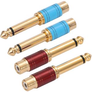 KALANKA-4 Pièces 6.35mm (1/4 Pouce) Adaptateur Audio Mâle vers RCA Femelle Plaqué Or (Rouge et Bleu) - Neuf