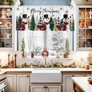 (54 X 18 Pouces) Rideaux De Noël Avec Tringle À Rideau, Rideaux De Cuisine, Salle De Bain, Chambre À Coucher, Rideaux Courts, Joyeux Noël, Bonhomme De Neige, Décoration De Noël - Neuf