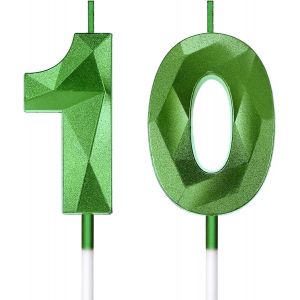 Sansh-Bougies De 10e Anniversaire Bougies De Numéro De Gâteau Bougies De Gâteau Joyeux Anniversaire Topper Décoration 3d Bougies De Chiffre Topper De Cupcake Pour Anniversaire Mariage Fête (Vert) - Neuf