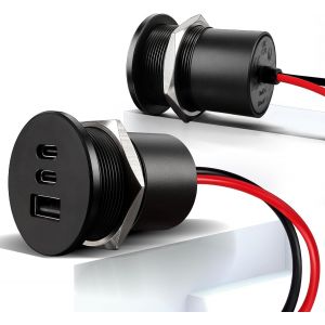 Njmks-Prise Usb C 12v Aluminium Voiture Chargeur Encastrable, Double Pd3.0 Et Qc3.0, Charge Rapide Multiport Pour Camping-Car Bateau Marine Camion Caravane, 2 Pièces - Neuf
