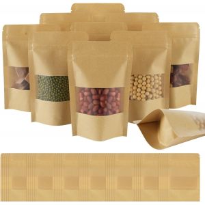 55pcs Sachet Kraft Alimentaire,Sac Papier Kraft Avec Fenetre, Sachet Craft,Standable Sachet Kraft Zip,Emballage Alimentaire,S'appliquent Aux Noix Grains Caf&eacute; Th&eacute; &Eacute;pices(9x14cm) - Neuf