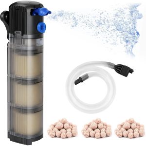 Filtre Intérieur Aquarium Réglable 3 En 1 Pompe Aquarium Pour 100-300l Aquarium D'eau Douce Ou D'eau Salée 1500l/H 25w - Neuf