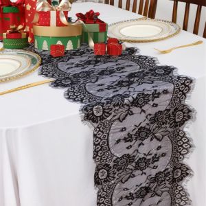 Noir Dentelle Table Runner 13x120 Pouces Petit Chemins de Table en Lin Table Cover Halloween Table Topper Superposition pour Les fêtes Rustique Boho Dinning Runners - Neuf