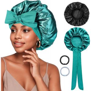 2 Pi&egrave;ces Bonnet Satin Cheveux Nuit, Bonnet en Satin &Eacute;lastique avec 2 &Eacute;lastique Cheveux Bonnet Soie Respirant Bonnet de Nuit pour Cheveux Longs Courts Boucl&eacute;s - Neuf