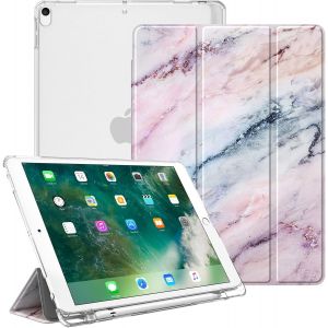 Coque Pour Ipad Air 3 2019 / Ipad Pro 10.5 2017 Étui Transparent Avec Porte-Stylo Housse De Protection Avec Fonction Sommeil/Réveil Automatique, Rose Marble - Neuf