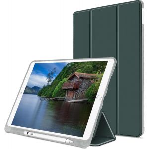 Kal-Coque Pour Ipad 9,7 2018 2017 / Ipad Air 1 2 Avec Pencil Holder [Stylet Apple Non Inclus], &Eacute;tui Cover De Protection Cuir Pu, Souple Tpu Smart Shell Stand Arri&egrave;re Translucide Housse, Vert Fonc&eacute; - Neuf