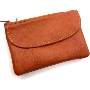 Portefeuille Homme - Porte Monnaie - Multi Poches - Fermeture &Eacute;claire - En Cuir V&eacute;ritable - Classique Compl&egrave;t (Orange) - Neuf