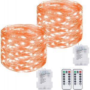 TRAHOO-Guirlande Lumineuse a Pile&iquest;Lot de 2&iquest; 12M 120LED Guirlande LED &agrave; Pile avec T&eacute;l&eacute;commande, &Eacute;tanche Guirlande Lumineuse pour D&eacute;cor No&euml;l Mariage Anniversaire F&ecirc;te Chambre Jardin [Orange] - Neuf