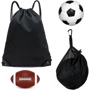 acdsgd-Sac de Foot et Sac De Cordon 2 Pi&egrave;ces Total, Filet Ballon, Sac &agrave; Ballon, Sac &agrave; Ballon de Foot, Sac de Sport, Sac a Dos Cordon, Sac &agrave; Dos de Rangement, Gym Sack - Neuf