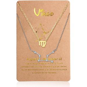 2 Pièces Collier De 12 Constellation Collier À Pendentif Constellation Du Zodiaque Doré, Chaîne De Signe Horoscope Astrologie En Argent Avec Carte Constellation Pour Femme - Neuf