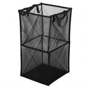 HJLIAN Panier a linge pliable a deux niveaux, panier de rangement pour vetements sales, support pour sacs, organisateur pour articles divers, noir - Neuf