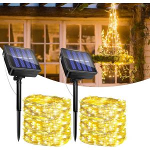 Kal-Lot De 2 Guirlande Lumineuse Exterieure Solaire, 12m 120led Solaire Guirlande Étanche, 8 Modes, Ip65 Étanche, Intérieure Extérieure Décoration Pour Sapin De Noël, Jardin, Terrasse, Balcon(Blanc C - Neuf