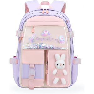 Cute Bunny School Sac à dos Pour Filles Grande Capacité Esthétique Sac d¿école Déperlant Kawaii Bookbags pour les élèves de la 1re à la 6e Année[T671] - Neuf