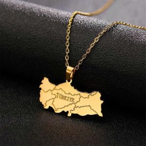 Collier Pendentif Carte De La Turquie À La Mode Collier Ethnique En Acier Inoxydable Pays Pour Femmes Hommes Bijoux D'anniversaire Turc - Neuf
