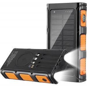 HUI-Banque D'Alimentation Solaire Sans Fil 26800 Mah Avec 4 Câbles,Générateur D'Extérieur,Charge Rapide 3 A,6 Entrées Et 3 Sorties,Éclairage De Secours Led Et Boussole,Panneau Solaire Étanche Aux - Neuf
