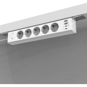 Multiprise &agrave; Montage sous &eacute;vier avec parasurtenseur - Multiprise commutable Individuellement 5 Prises avec 2 Ports USB A et 2 Type-C (PD 20 W) - C&acirc;ble de 2m - Neuf