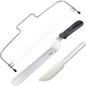 Checarzhn--No1-Set De Pâtisserie, 3 Pièces, 1 Div Ur De Tarte Avec 2 Fils De Coupe, Simplex-Duo + 1 Palette Avec Graduation + 1 Raclette/Décolleuse À Gâteau, Inox/Pp, Argenté/Blanc/Noir, 716022e8 - Neuf