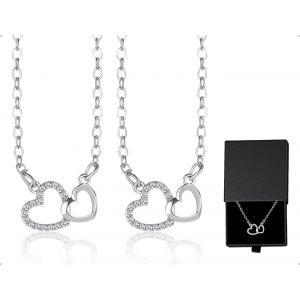 Kal-2 Pi&egrave;ces Cha&icirc;ne Pour Femme, Collier Coeur Entrelac&eacute;, Collier, Cha&icirc;ne Coeur, Amour Manilles Avec Bo&icirc;te, Pour Filles, Femmes, M&egrave;re, F&ecirc;te Des M&egrave;res, Saint Valentin, Bijoux D'anniversaire (Argent) - Neuf