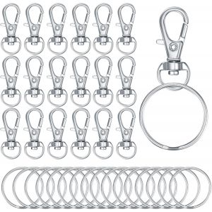 Checarzhn--No1-130 Pièces Mousqueton Porte Cléf(65 Mousqueton Pivotant + 65 Anneaux De Porte Clé), Attache Porte-Clés, Fermoir Mousqueton Pour Bricolage Bijoux - Neuf