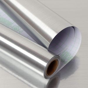 KAL-Papier Adhésif Pour Meuble Cuisine Argenté De 40Cm*5M En Acier Inoxydable Effet Nickel Brossé Pour Réfrigérateur Crédence Comptoir De Cuisine Évier Papier Vinyle Autocollant Imperméable - Neuf