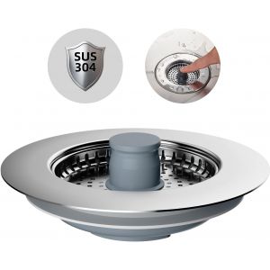 JGD-Bouchon Evier Cuisine,ABS Bouchon Evier avec Un Set Combin&eacute; Filtre Evier Cuisine en INOX,Anti - Blocage, Pr&eacute;Vention des Odeurs,Grille Evier Cuisine-Profondeur de L'&eacute;Vier >22mm - Neuf