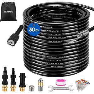 MEVRONISSHOP-Tuyau de Nettoyage Haute Pression 30M, 400 Bar/5800 PSI, Compatible K&auml;rcher K2 K3 K4 K5 K6 K7, Lavor, Bosch, Parkside - Kit Nettoyage Pro avec 2 Buses et 3 Adaptateurs pour Usage Domesti - Neuf