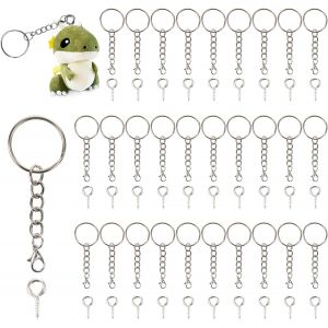 KALANKA-30 Pi&egrave;ces Anneaux Porte Cl&eacute;s avec Cha&icirc;ne, Attache Porte Clef Loisir Cr&eacute;atif, Chainette Porte Cl&eacute;, Mini Anneaux de Saut Ouverts, Kit Porte Clef &agrave; Fabriquer (Argent) - Neuf