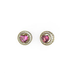 Boucles D'oreilles De Type Puces Guess M'ama Non M'ama - Cercle Pav&eacute; Avec Cristal C?Ur Rose Et Acier Dor&eacute; - Neuf
