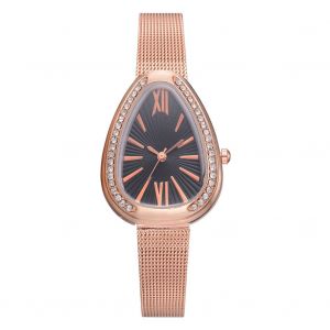 Montre A Quartz Tendance Avec Strass En Forme De Goutte D'eau Et Bracelet En Maille Pour Femme (Noir) - Neuf
