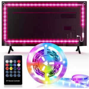 Ruban LED TV 4.4M (2*0.8M and 2*1.4M),USB Bande Lumineuse LED 8 Couleurs 8 Modes avec Télécommande pour 65-75 inch Tele,Autocollant Strip Light RGB LED pour Chambre,Meubles,Fête,Noël - Neuf