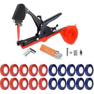 ASFASFq-Pince à lier, pour plantes, avec 20 rouleaux de ruban et 1 boîte d'agrafes, outil de jardinage pour vignes, tomates, aubergine, fleurs(noir) - Neuf