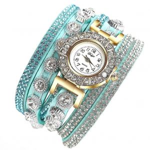 Duoya Femmes Plusieurs Couches Strass Bracelet Montre-Bracelet Cha&icirc;ne Robe Montre &Agrave; Quartz (Bleu Ciel) - Neuf