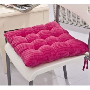 1 Coussin De Chaise En Velours Côtelé Rose Rouge Avec Attaches, Coussin De Siège Touffeté Antidérapant, Coussin De Chaise De Cuisine Et De Salle À Manger Avec Attaches - Neuf
