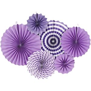 CAUC-Ensemble De Décoration D'Éventail En Papier, Ventilateur De Plafond À Pompons, Décoration De Vacances Mexicaine, Adapté Aux Fêtes, Mariages, Noël, Thanksgiving, Halloween (Rayures violettes) - Neuf