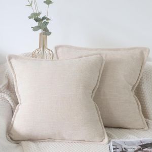 Cauc-Lot De 2 Housses De Coussin, En Chenille, 45 X 45 Cm, Texture D&eacute;corative, Luxueuse, Douces, Pour Salon, Chambre &Agrave; Coucher Et D&eacute;coration De La Maison - Beige - Neuf