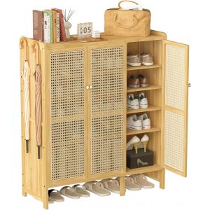 Ulteronixshop-Meuble Chaussure d&iquest;Entr&eacute;e en Bambou: Rangement Chaussure avec 5 &Eacute;tag&egrave;res Armoire &agrave; Chaussures avec 4 Crochets Design - 90.5 &times; 35 &times; 107 cm - Neuf