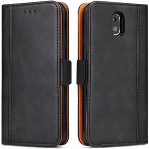 KALANKA-Coque pour Samsung Galaxy J3 2017, Housse en Cuir PU Premium Etui &agrave; Rabat Pochette de Portefeuille, &Eacute;tui de Protection pour Samsung Galaxy J3 2017, Noir - Neuf