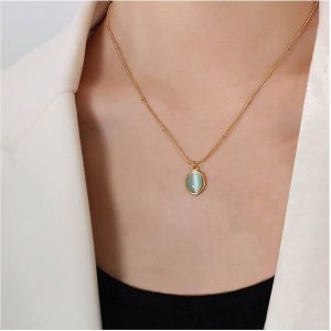 Kal-Collier Pendentif Bohème Vert Clair Collier Ras De Cou En Pierre De Lune Verte Naturelle Calcédoine Verte Collier Ras Du Cou Satellite Doré Collier Ras Du Cou Avec Pierre De Naissance Bijoux - Neuf