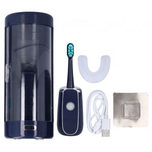 Hjlian Brosse A Dents Electrique Portable, Chargement Usb, Etanche Ipx7, Brosse A Dents A Ultrasons Avec Boite De Sterilisation, Bleu - Neuf