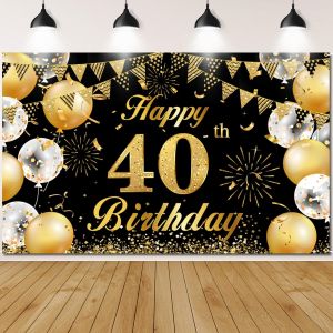 Ayuhr-Bannière De Fond Pour 60 Anniversaire, Décorations Pour 60 Anniversaire, Toile De Fond Noire Et Dorée Pour Les Hommes Et Les Femmes Lors De La Fête Du 60 Anniversaire, 180×110cm - Neuf