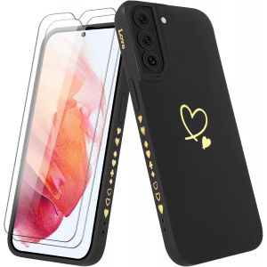 Store-Coque Pour Samsung Galaxy S21 5g Avec 2 Verre Trempé,Etui Fille Avec Or Motif Coeur Souple Tpu Silicone Antichoc Anti-Rayures Housse Compatible Avec Samsung Galaxy S21 5g,Noir - Neuf