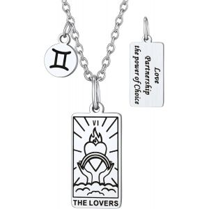 Trahoo-Collier Horoscope En Acier Inoxydable Avec Pendentif En Forme De Carte De Tarot Et Pendentif Pour Les Amateurs De Tarot Et D'horoscope, Argent/Or, 45 + 5 Cm De Longueur De La Chaîne - Neuf